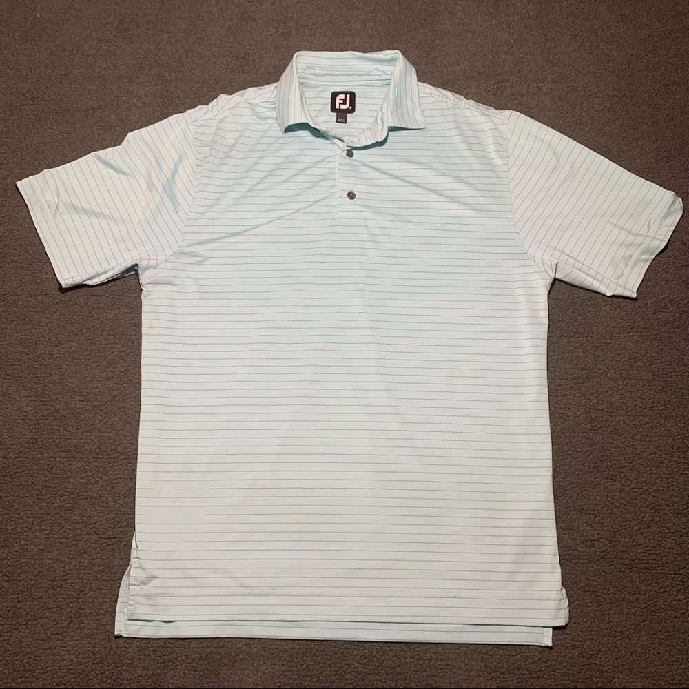 FootJoy Mens Short Sleeve Polo Shirt Blue Purple Striped Logo Casual Size Medium